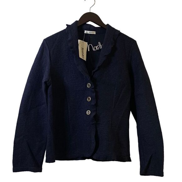 Nara Maglie Navy Wool Blend Cardigan With Tortoiseshell Buttons NWT Size X-Large - Picture 8 of 16